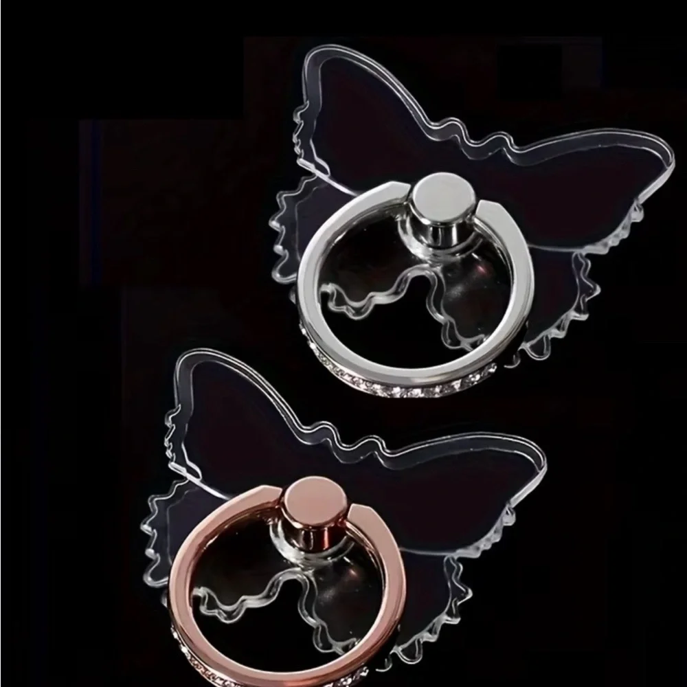 2-Pack Butterfly Rhinestone Phone Ring Holder Grip Stand Bling Kickstand Set